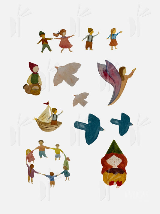 Set de stickers "Hadas, Duendes y Niños"